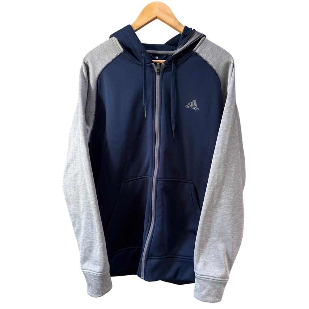 Adidas Mens Climawarm Active Hoody Zip Up Long Sleeve Athletic Blue Gray Size L